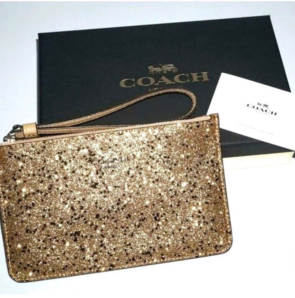 Coach Gold Star Glitter Small Zipper Wristlet F38641 With Box